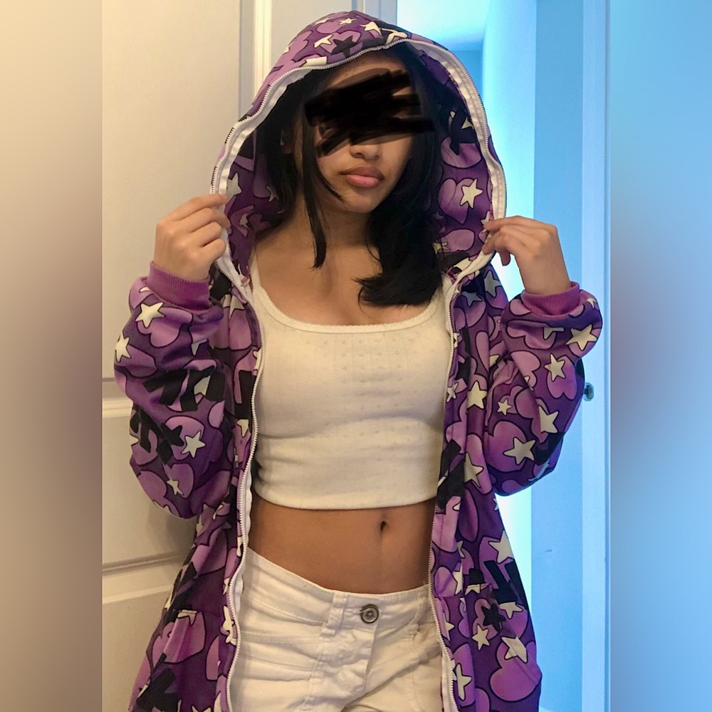 Cyber Y2k Zip Up Hoodie Unisex | Men’s Size: S | Women’s Size: M | Color: Purple